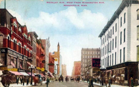 Nicollet Avenue west from Washington Avenue, Minneapolis Minnesota, 1910