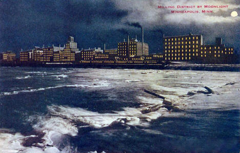 Milling District by Moonlight, Minneapolis Minnesota, 1930's