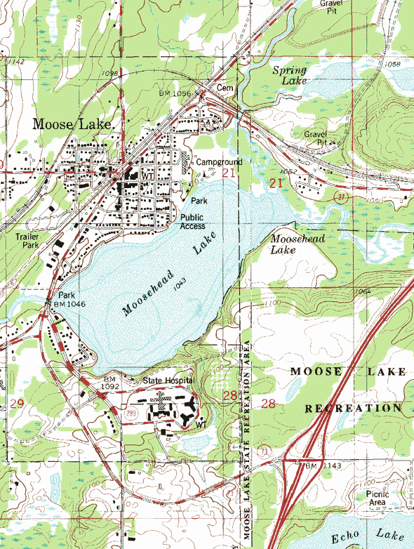 Topographic map of the Moose Lake Minnesota area