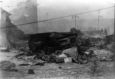 Ruins of a bakery after fire, Moose Lake Minnesota, 1918