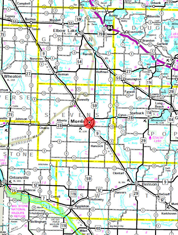 Minnesota State Highway Map of the Morris Minnesota area