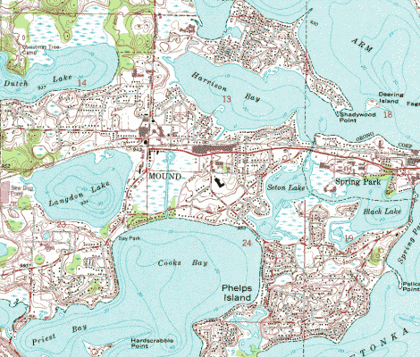 Topographic map of the Mound Minnesota area