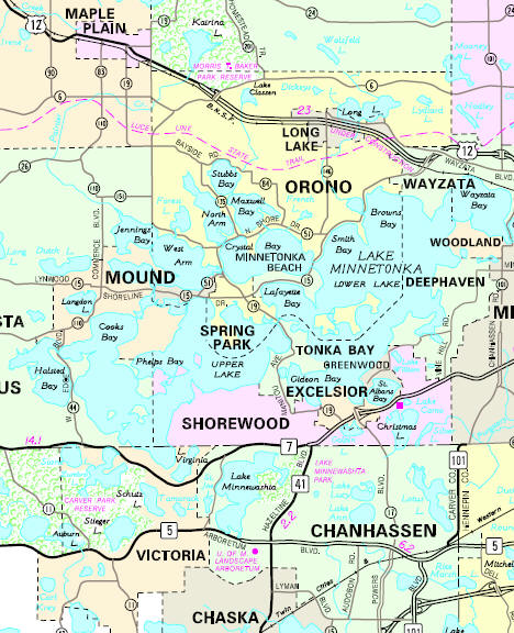 Minnesota State Highway Map of the Mound Minnesota area