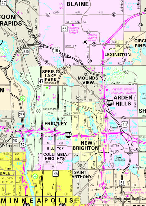 Minnesota State Highway Map of the Mounds View Minnesota area