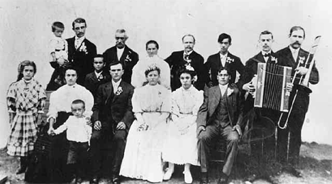 Kolar family gathered for Joseph Kolar wedding, Nashwauk Minnesota, 1905