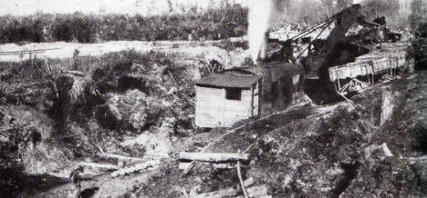 Stripping in those days was sometimes a very rugged job. This muskeg was encountered in opening the LaRue Mine in 1908.