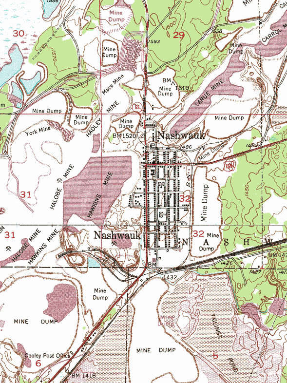 Topographic map of the Nashwauk Minnesota area