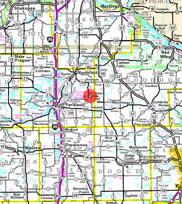 Minnesota State Highway Map of the Nerstrand Minnesota area