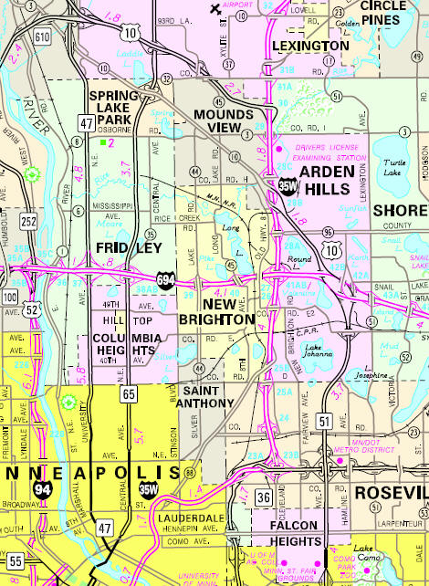Minnesota State Highway Map of the New Brighton Minnesota area