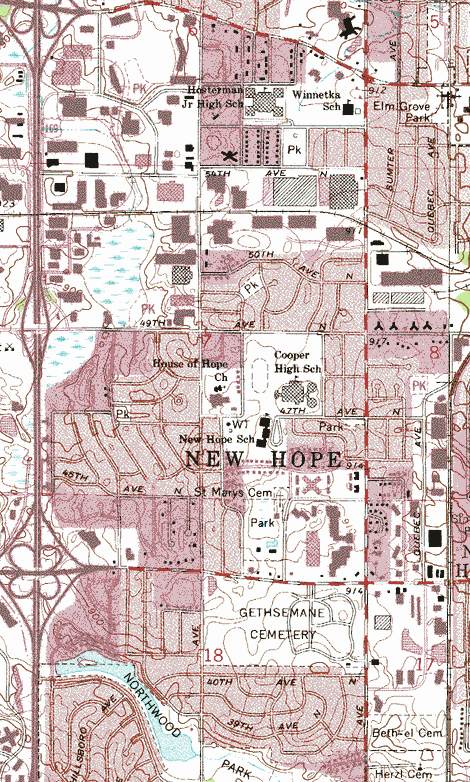 Topographic map of the New Hope Minnesota area