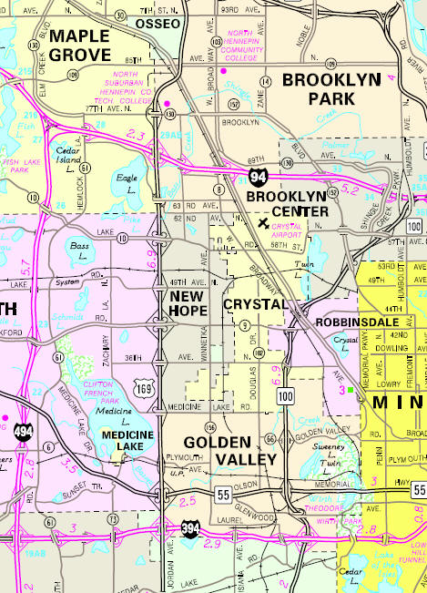 Minnesota State Highway Map of the New Hope Minnesota area