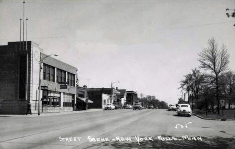 Street scene, New York Mills Minnesota, 1950's