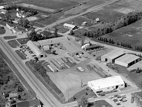 Aerial view, Lund Boat Plant, New York Mills Minnesota, 1971