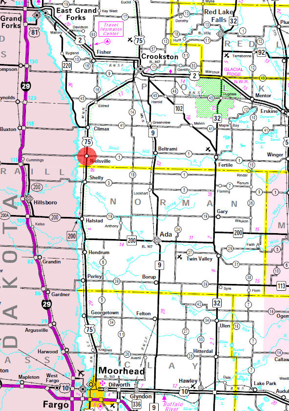 Minnesota State Highway Map of the Nielsville Minnesota area