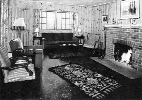 Interior of a cabin at Lost Lake Lodge on Gull Lake near Nisswa Minnesota, 1940