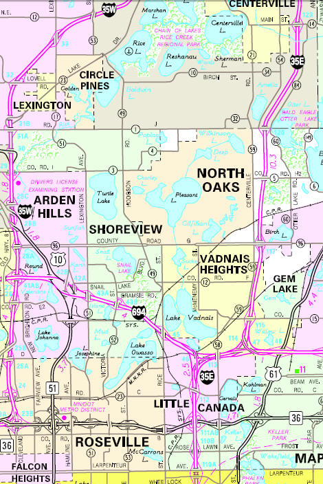 Minnesota State Highway Map of the North Oaks Minnesota area