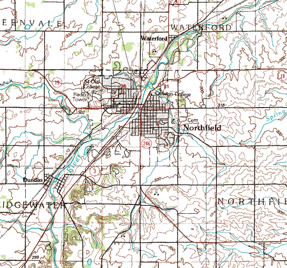Topographic map of the Northfield Minnesota area