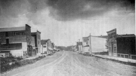 Looking east down Main Street from the middle of First, Northome Minnesota, early 1900's