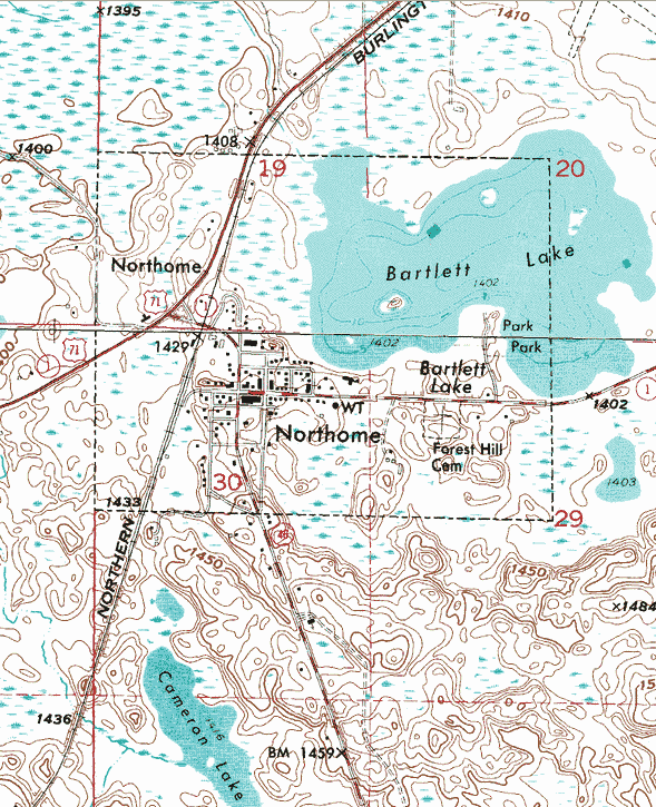 Topographic map of the Northome Minnesota area