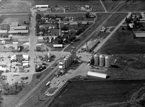 Aerial view, Elevator and surrounding area, Oklee Minnesota, 1984