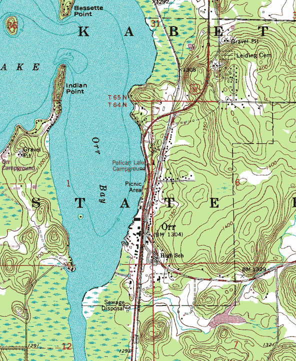 Topographic map of the Orr Minnesota area