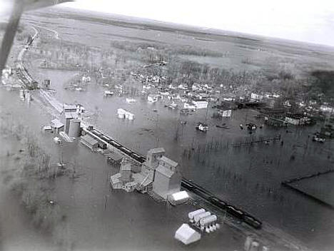 Aerial view during flood, Oslo Minnesota, 1950