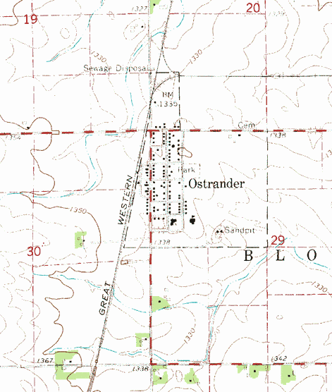 Topographic map of the Ostrander Minnesota area