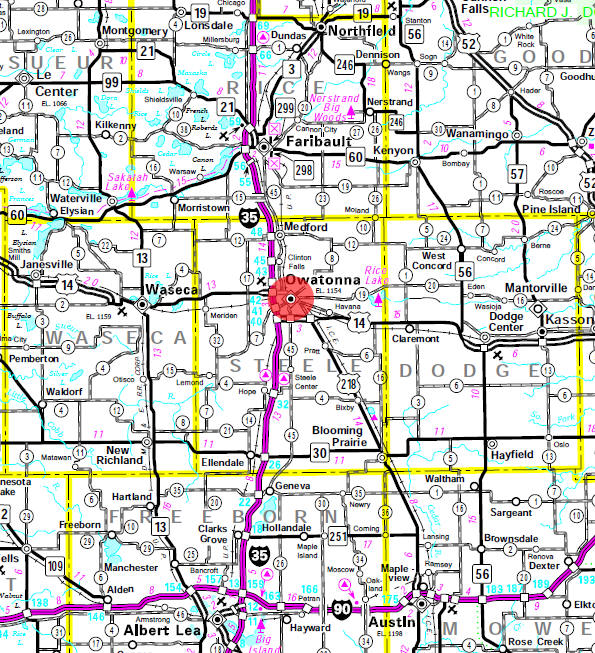 Minnesota State Highway Map of the Owatonna Minnesota area