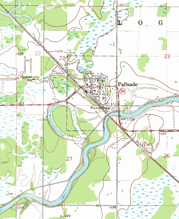 Topographic map of the Palisade Minnesota area