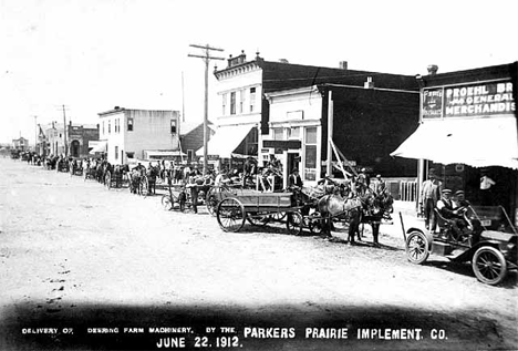 Delivery of Deering farm machinery at Parkers Prairie Minnesota, 1912