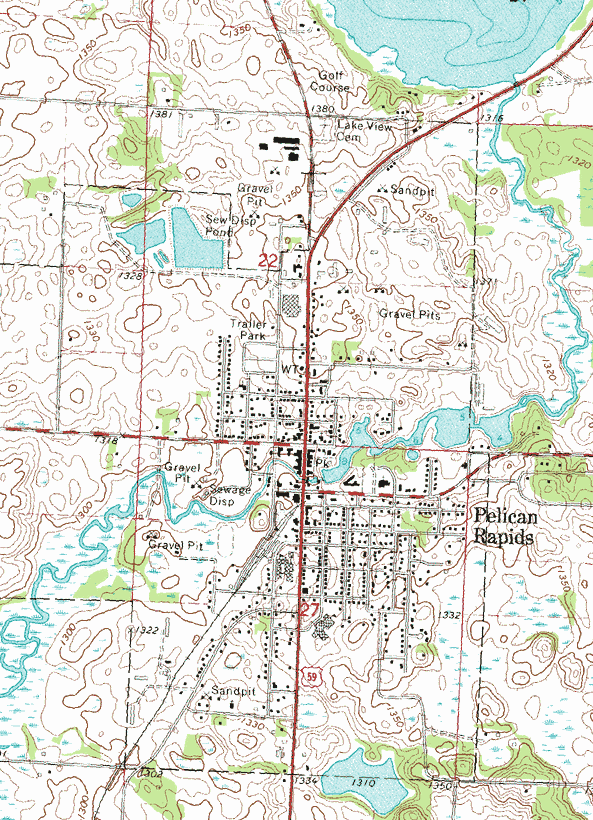 Topographic map of the Pelican Rapids Minnesota area