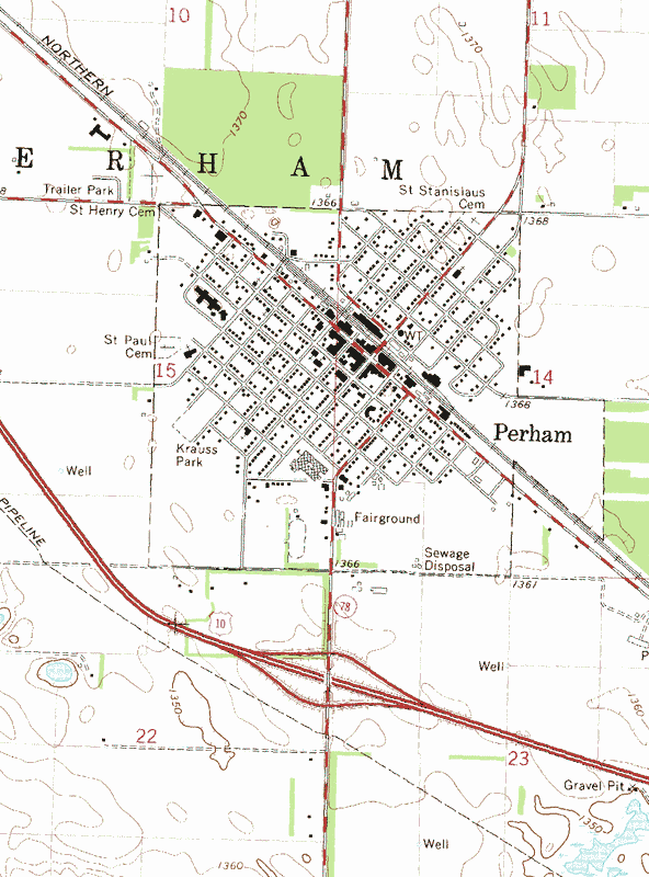 Topographic map of the Perham Minnesota area