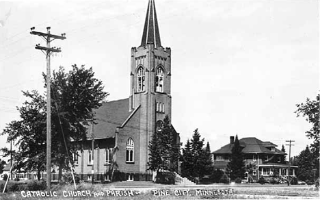 Catholic Church and Parish House at Pine City Minnesota, 1944