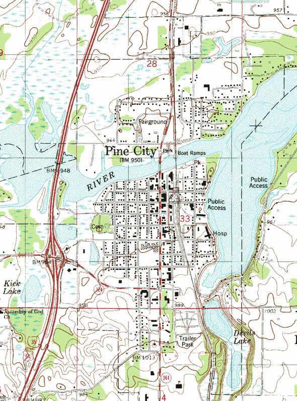 Topographic map of the pine City Minnesota area