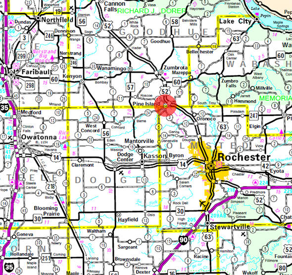 Minnesota State Highway Map of the Pine Island Minnesota area