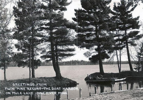 Boat Harbor at Twin Pine Resort, Pine River Minnesota, 1940's
