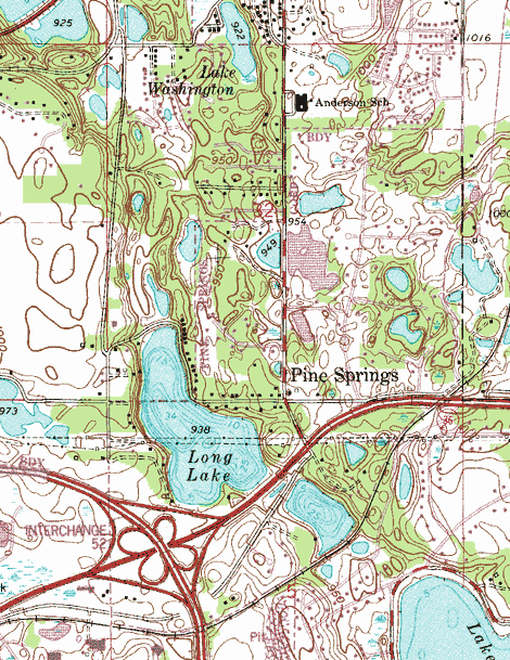 Topographic map of the Pine Springs Minnesota area