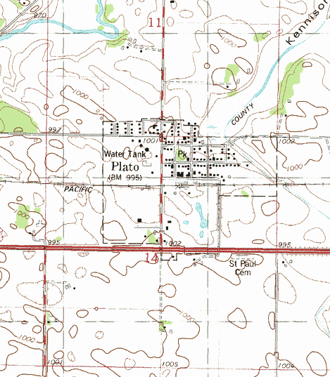 Topographic map of the Plato Minnesota area