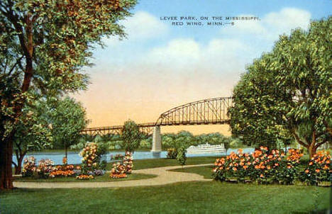 Levee Park on the Mississippi River, Red Wing Minnesota, 1945