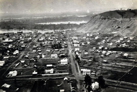 Bluff and Seventh Streets looking toward river and Barn Bluff, Red Wing Minnesota, 1870