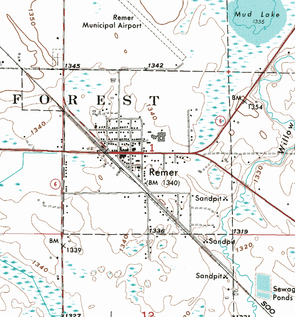 Topographic map of the Remer Minnesota area