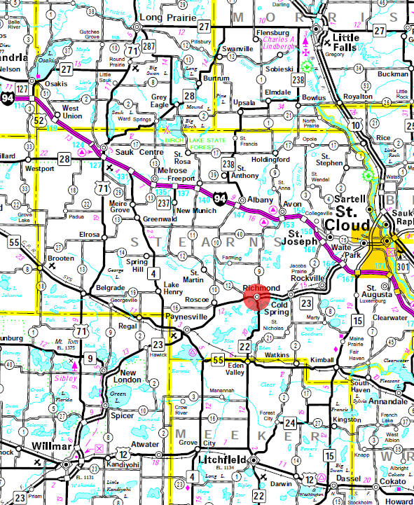 Minnesota State Highway Map of the Richmond Minnesota area
