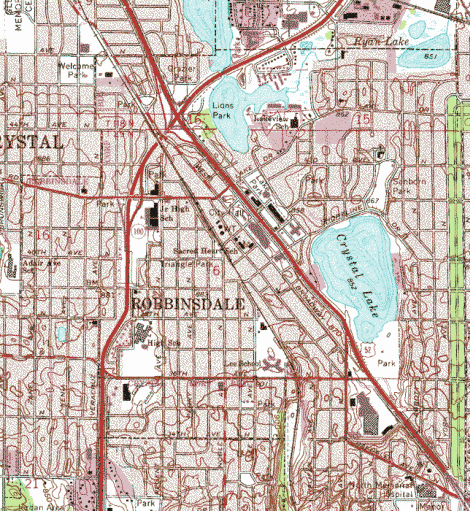 Topographic map of the Robbinsdale Minnesota area
