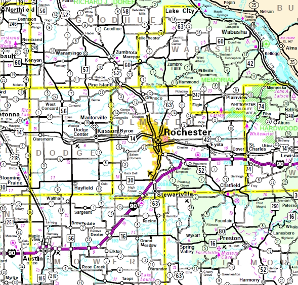 Minnesota State Highway Map of the Rochester Minnesota area