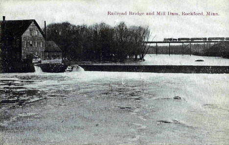 Railroad bridge and mill dam, Rockford Minnesota, 1912