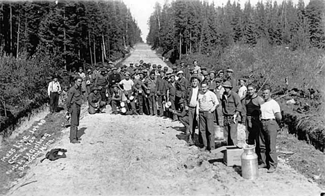 Civilian Conservation Corps workers building road near Roosevelt Minnesota, 1933
