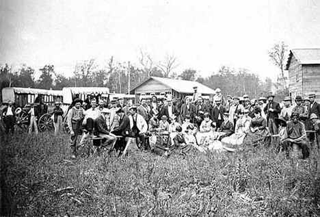 St. Paul officials and their families celebrating completion of St. Paul and Duluth Railway to Rush City, 1870