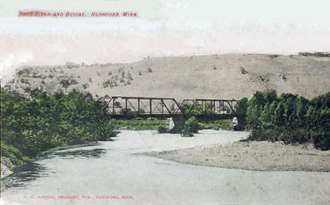 Root River and Bridge, Rushford Minnesota, 1909
