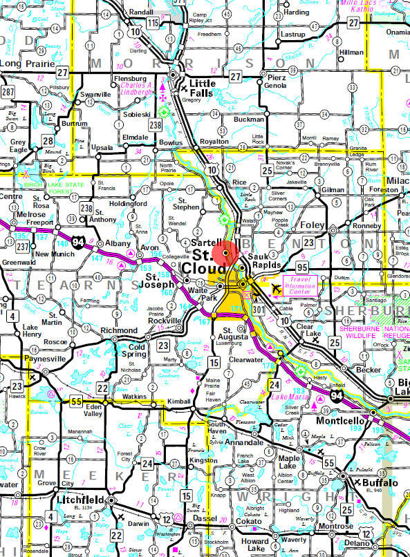 Minnesota State Highway Map of the Sartell Minnesota area