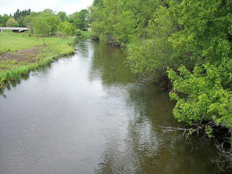 The Redeye River as viewed upstream from a pedestrian bridge in a park in Sebeka, Minnesota, 2007